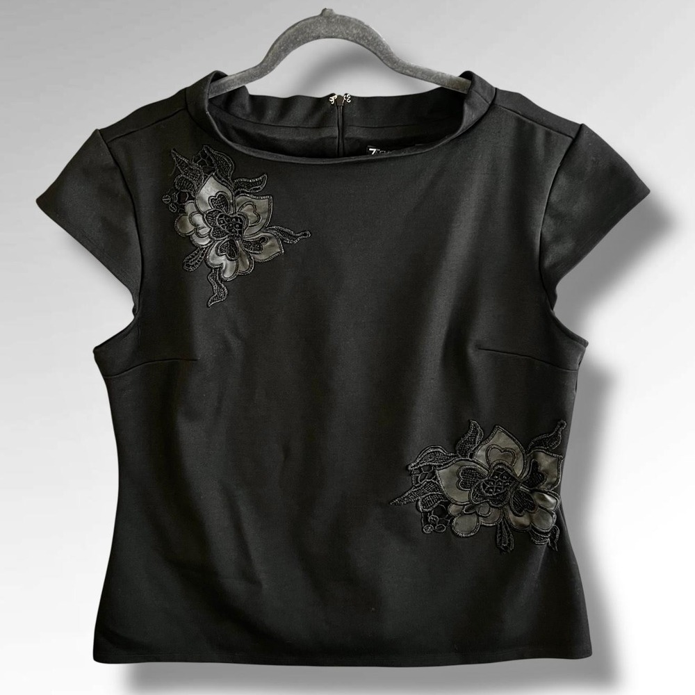 7th Avenue New York & Company Blouse Womens 2XL Black Floral Embroidered Evening